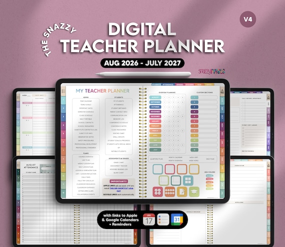 Digital Teacher Planner AUG 2026 - JULY 2027 (Goodnotes, Notability, iPad, Android, Windows)