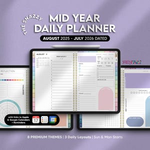 Mid Year AUGUST 2025-JULY 2026 Digital Daily Planner, All-in-One Digital Life Planner, for Goodnotes Notability iPad Samsung Android Tablets