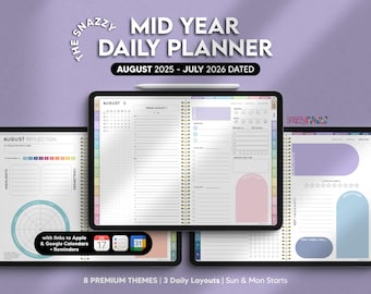 Mid Year AUGUST 2025-JULY 2026 Digital Daily Planner, All-in-One Digital Life Planner, for Goodnotes Notability iPad Samsung Android Tablets