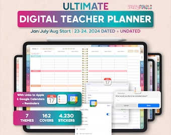 Digital Teacher Planner 23/24 + 2024 UNDATED & DATED Lesson Planner, Academic Planner, Homeschool Planner, Goodnotes iPad Samsung Noteshelf