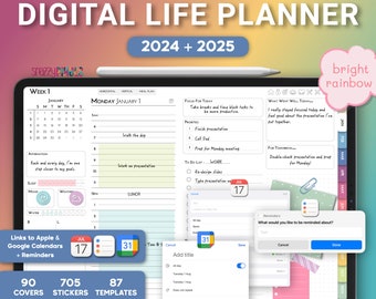 2024 2025 Digital Daily Planner (Rainbow), Dated Life Planner for Goodnotes Notability Noteshelf iPad, Digital Daily Weekly Monthly Planner