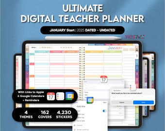 Digital Teacher Planner 2025 UNDATED & DATED Lesson Planner, Academic Planner, for Goodnotes iPad Samsung Noteshelf Penly Notability