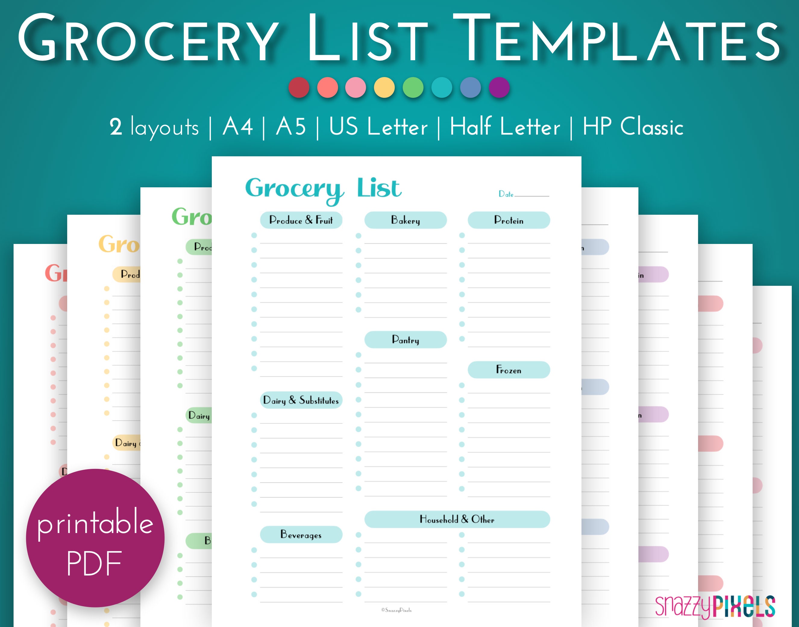 Grocery List Printable Food Shopping List Meal Planner Meal - Etsy