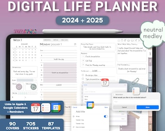 2024 2025 Digital Daily Planner (Neutrals), Dated Life Planner for Goodnotes Notability Noteshelf iPad, Digital Daily Weekly Monthly Planner