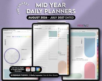 Mid Year Digital Planner August 2026 - July 2027 Portrait Style, Daily Weekly Monthly Digital Journal (Digital Download)