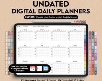 UNDATED Digital Daily Planner, Landscape All-in-One Planner, Digital Journal, Goodnotes Templates for iPad, Samsung, Android, Noteshelf