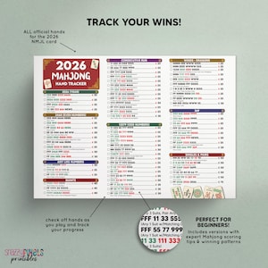 2026 Mahjong Hand Tracker Printable PDF, American Mahjong, Mah Jongg, Mahjong Scorecard, Mahjong Tiles, Mahjong Game Night