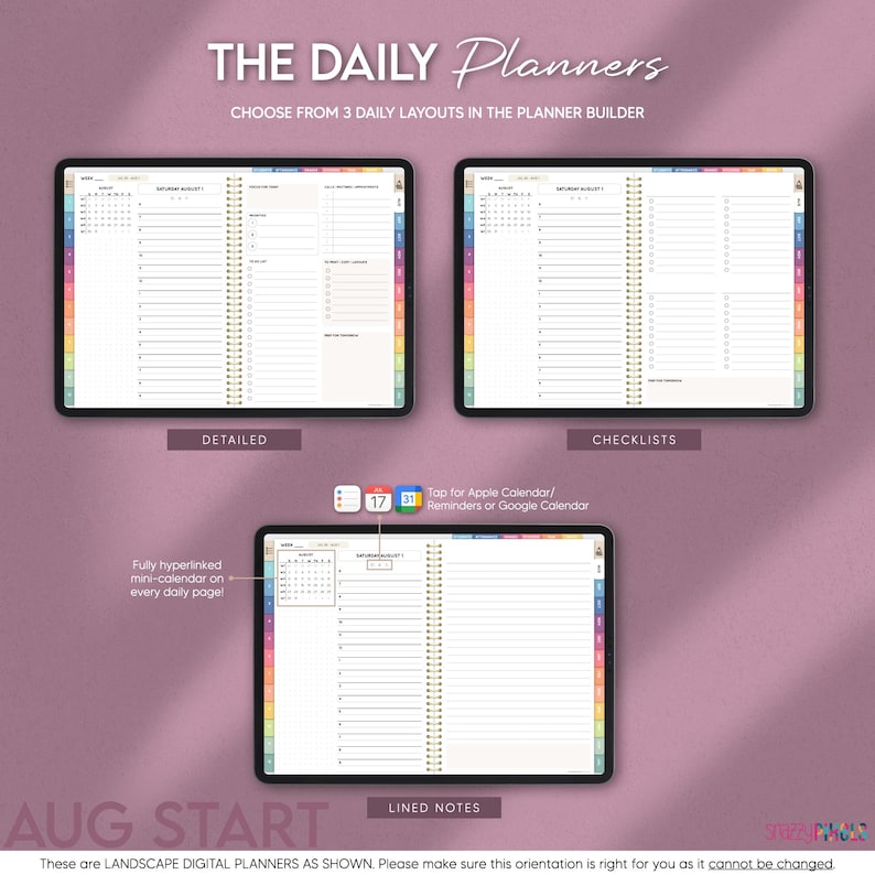 Digital daily planning pages for teachers including a daily schedule, to do lists, lined notes, etc.