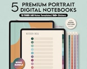 5 Digital Notebooks (Boho), 12 Tabs for Goodnotes Notability, Digital Notebook for iPad, Digital Notes Templates, Student Notebook