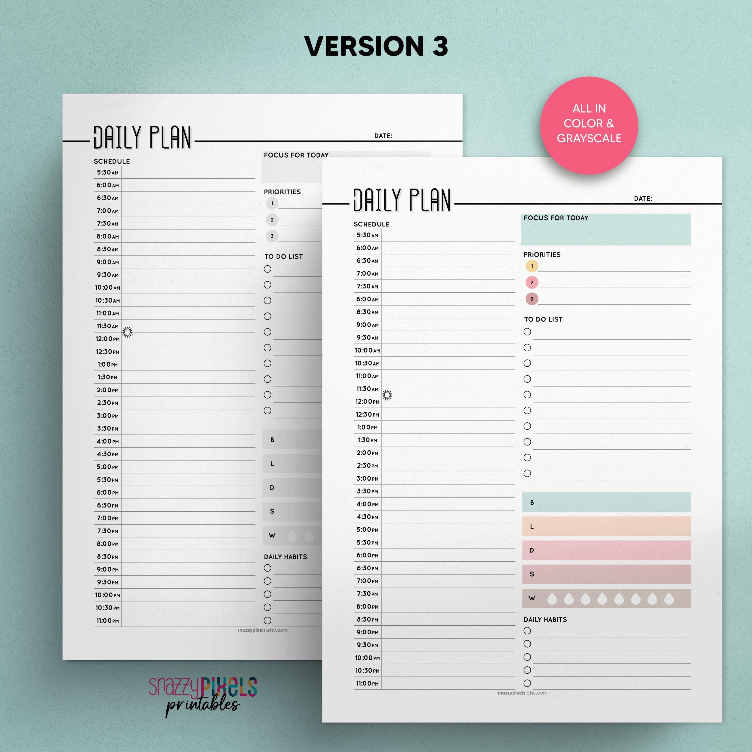 Daily Routine Half Term Half Hourly Daily Planner Printable Fillable, Daily to Do List Schedule ...
