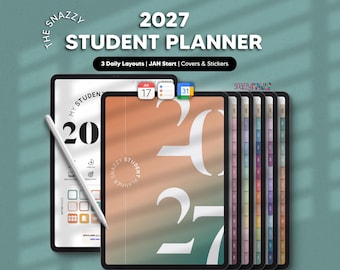 2027 Digital Student Planner, Dated Portrait Academic Planner for iPad Android Samsung Goodnotes, Assignment Tracker for College