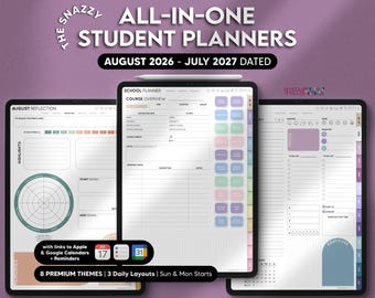 Digital Student Planner August 2026 - July 2027, iPad Android Windows, Academic Planner, Assignment Tracker (Portrait)