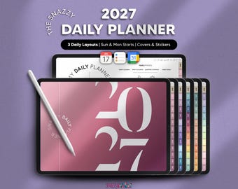 2027 Digital Daily Planner, Dated Landscape, Minimalist Elegant Weekly Monthly Journal Notebook, iPad Android Samsung Notability Goodnotes