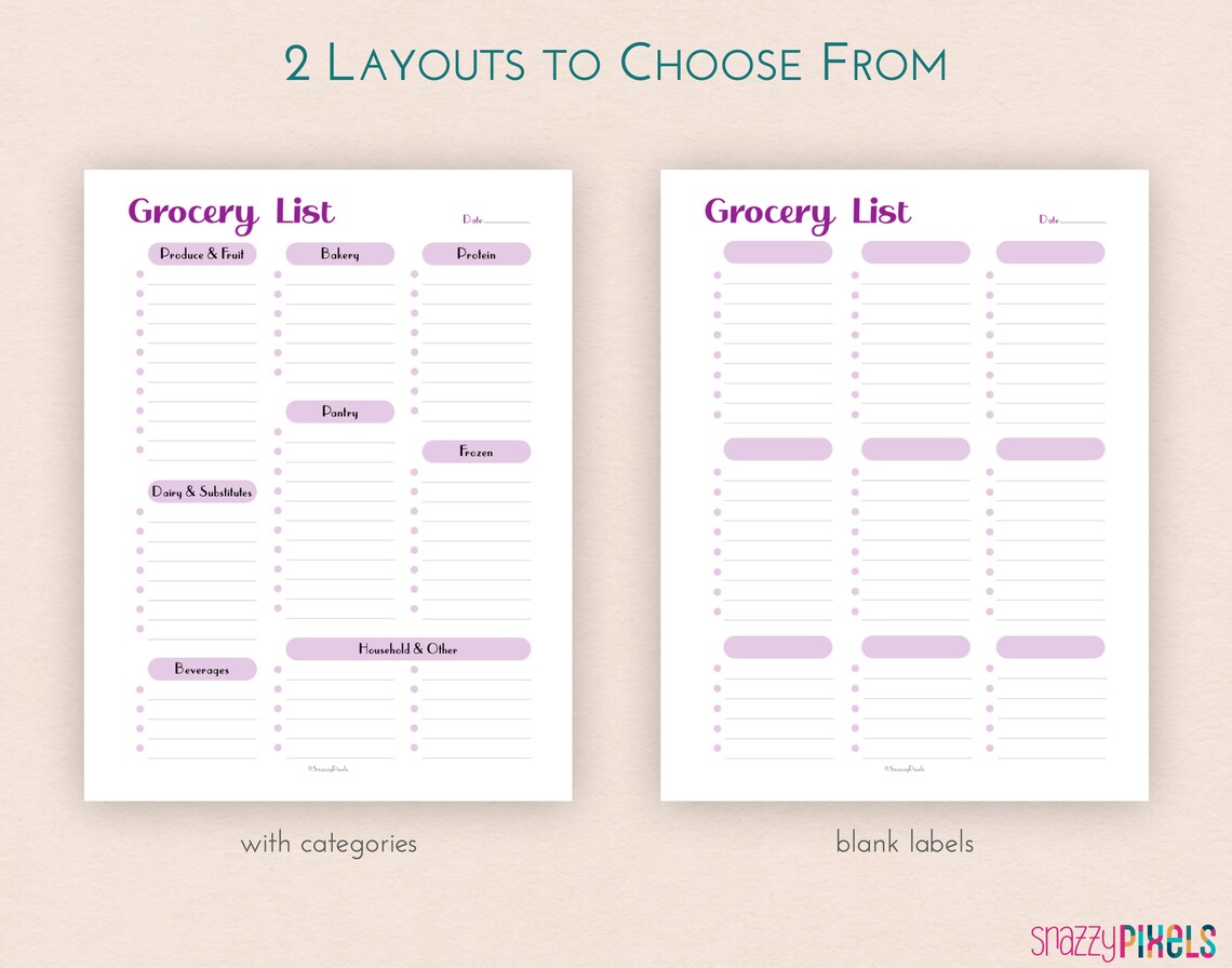 Grocery List Printable Food Shopping List Meal Planner Meal - Etsy