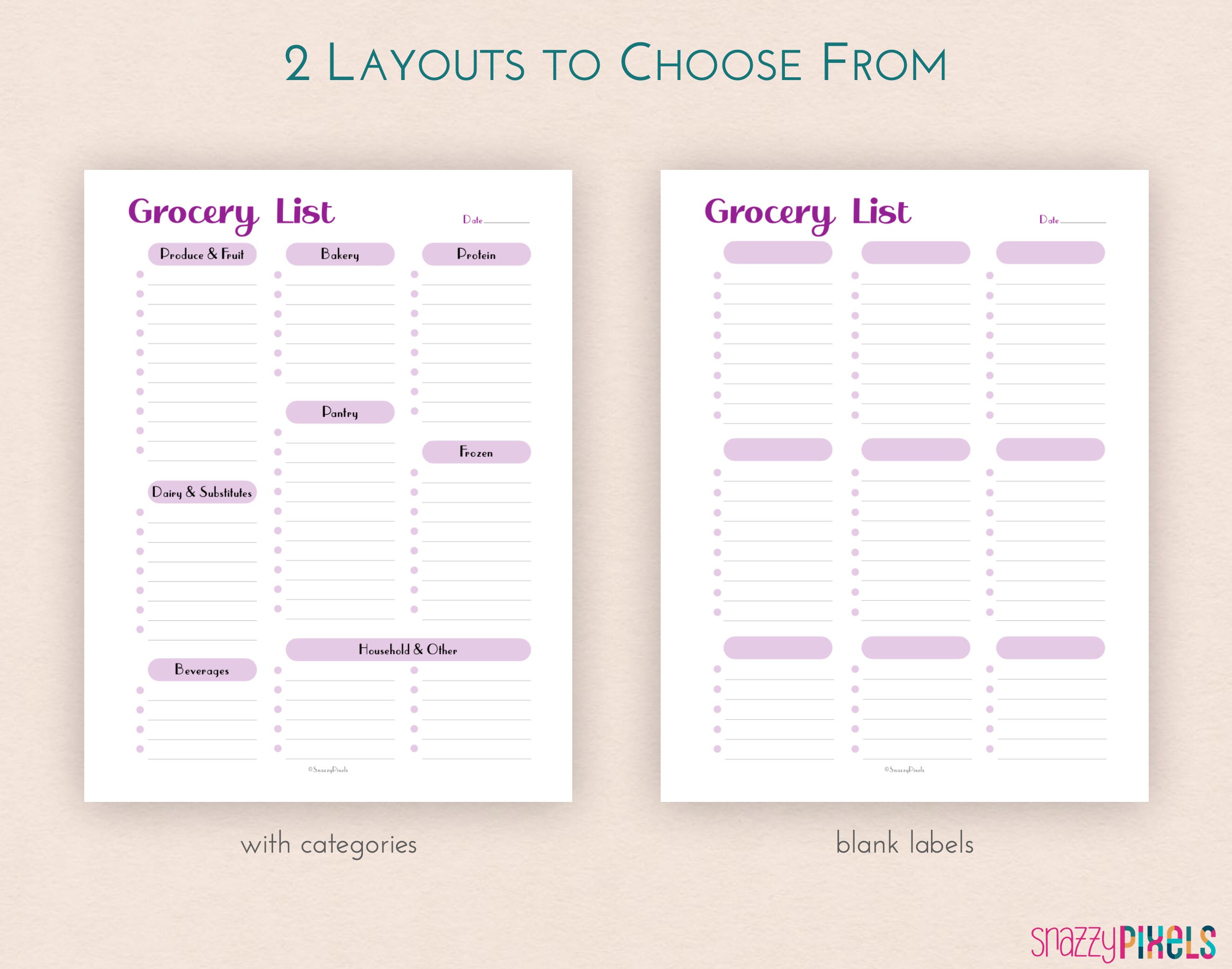 Grocery List Printable Food Shopping List Meal Planner Meal - Etsy