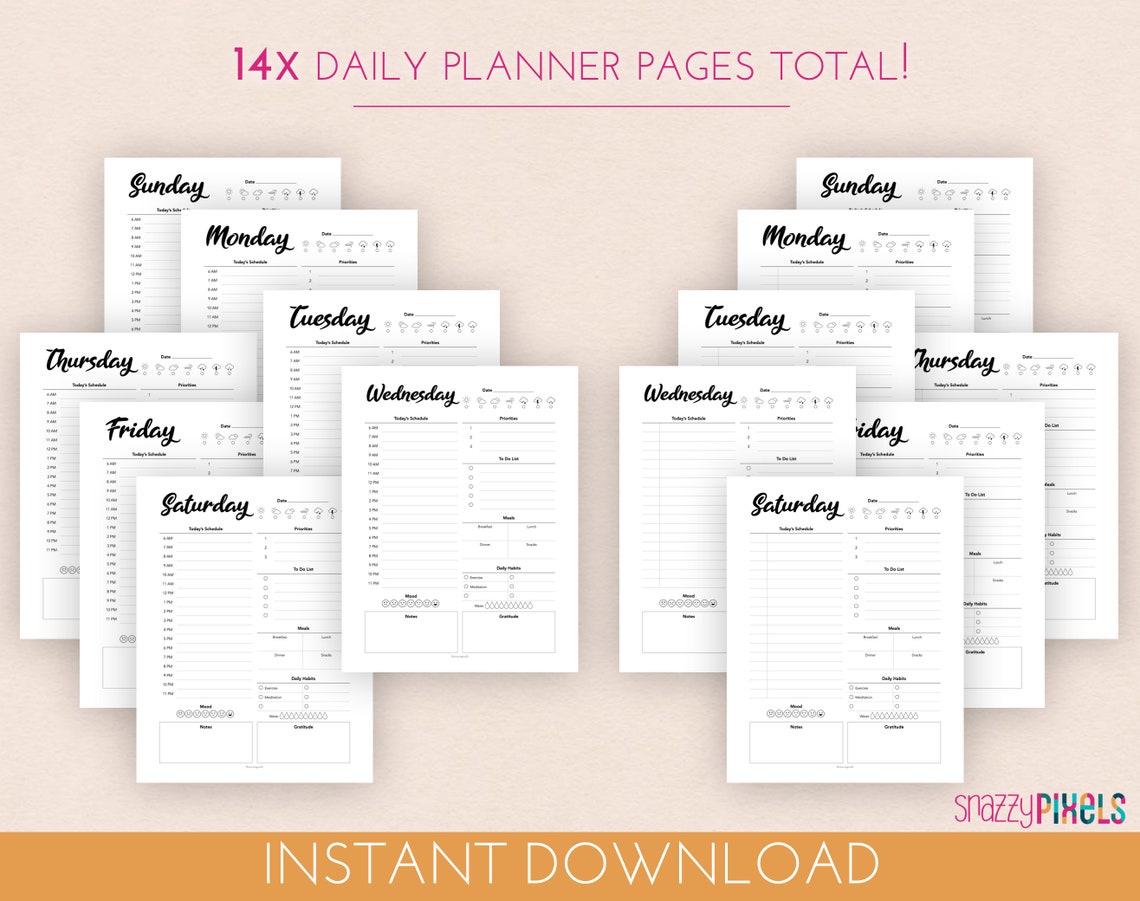 Productivity Planner Printable PDF B&amp;W Daily Weekly Monthly | Etsy