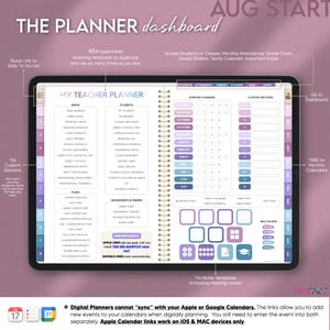 The digital teacher planner homepage and index with hyperlinks to teaching templates, yearly, monthly, weekly, daily planner templates, and digital notes pages
