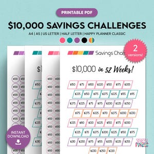 10,000 Savings Challenge (Printable PDF), 10k Savings Tracker Chart, 10,000 Money Challenge, Saving Goal Tracker | 5 Sizes, Instant Download