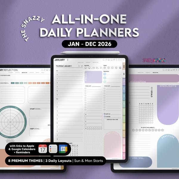 2026 Digital Daily Planner PORTRAIT | All-in-One Digital Daily Journal Notebook for Goodnotes, Notability, iPad, Android, Samsung, Noteshelf