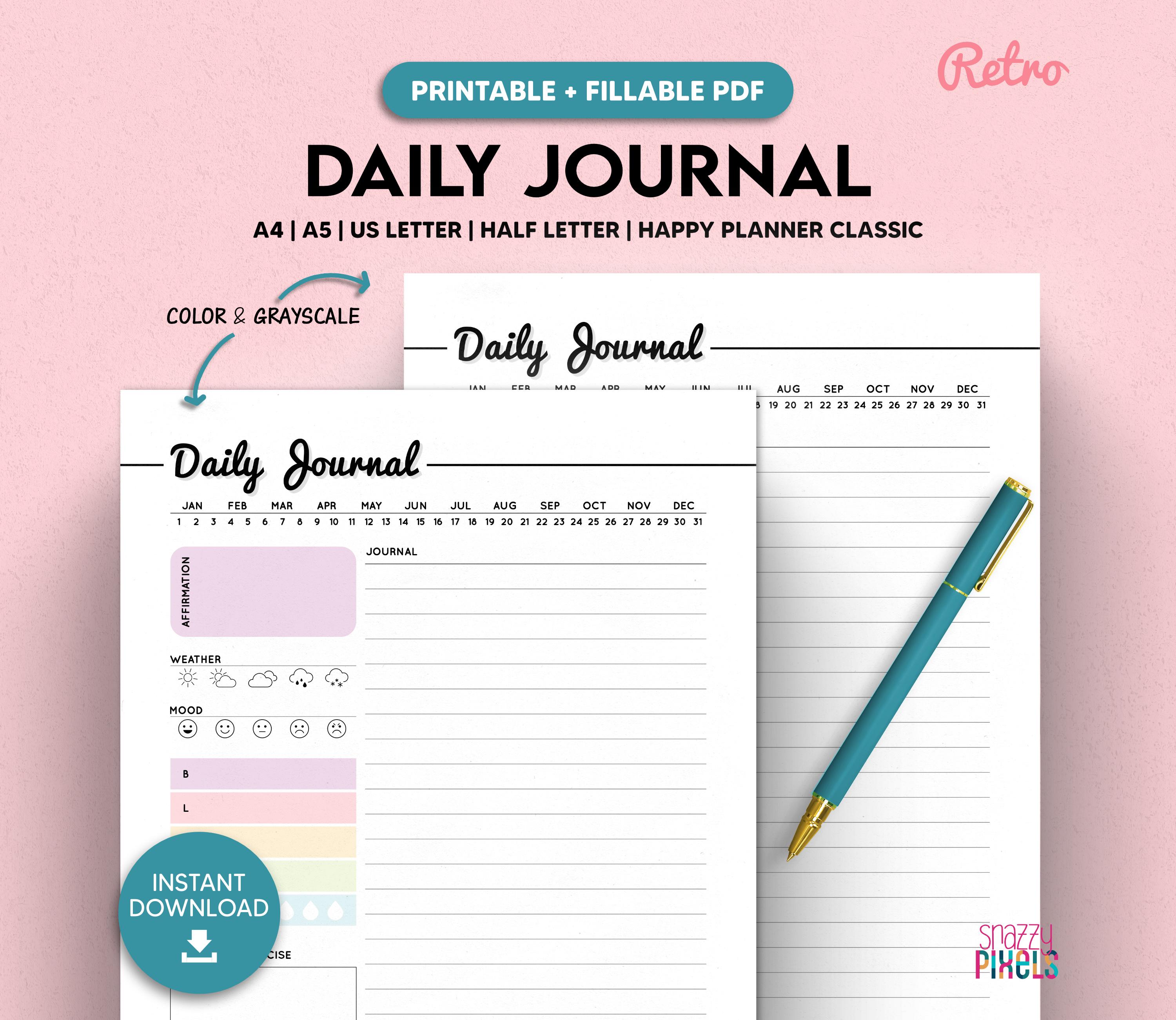 Fillable Journal Retro Daily Journal Planner, Fillable PDF, Self Care - Etsy