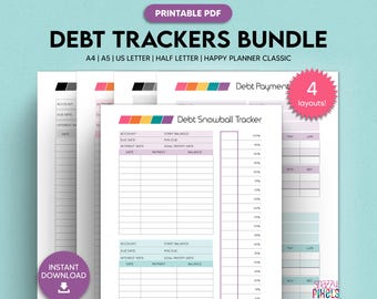 Debt Tracker Printable Bundle, Snowball Thermometer (PDF)