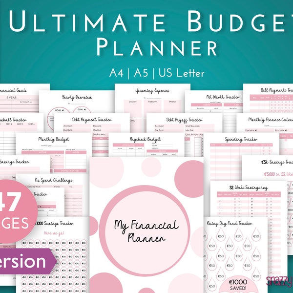 Budget Planner Printable PDF (EURO Pink), Financial Planner Printable, Budgeting Binder, Finance Tracker Bundle, Paycheck Budget Template