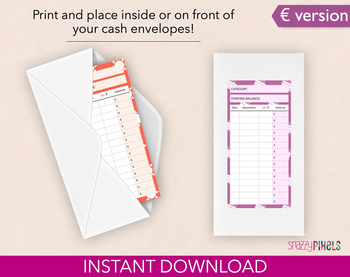 Cash Envelope Inserts EURO Printable PDF 3x6 Inch Sinking - Etsy