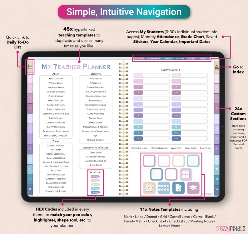 Digital Teacher Planner Inserts, Teaching Planner, Academic Planner ...