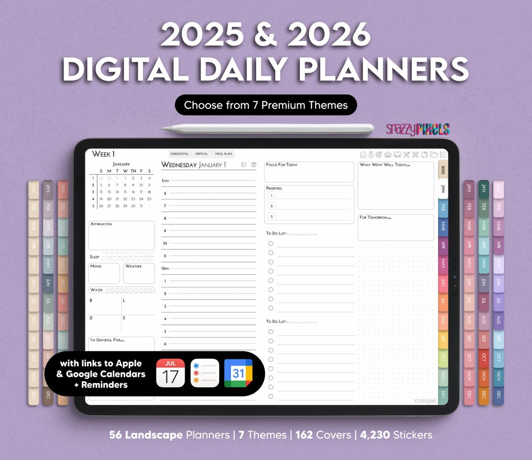2025 & 2026 Digital Daily Planner Bundle, Landscape Planner for ...