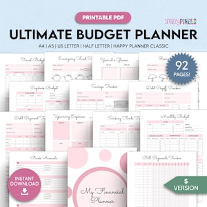 Budget Planner Printable PDF (Pink), Financial Planner Printable, Budgeting Binder, Finance Tracker Bundle, Paycheck Budget Template