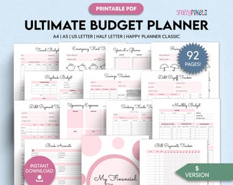 Budget Planner Printable PDF (Pink), Financial Planner Printable, Budgeting Binder, Finance Tracker Bundle, Paycheck Budget Template