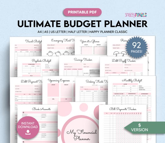 Budget Planner Printable PDF (Pink), Financial Planner Printable, Budgeting Binder, Finance Tracker Bundle, Paycheck Budget Template