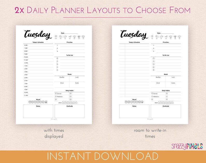 Productivity Planner Printable PDF B&amp;W Daily Weekly Monthly | Etsy