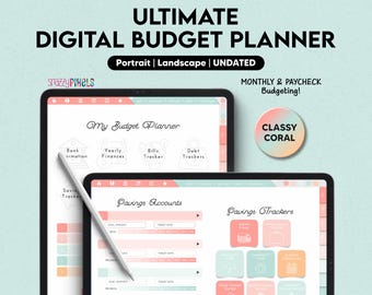 Digital Budget Planner (Coral), Finance Planner, Paycheck Budget Planner, Finance Tracker, Digital Budget for GoodNotes Notability Android