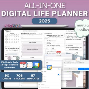 2025 Dated Digital Daily Planner (Neutrals), Landscape Planner for Goodnotes Notability Noteshelf iPad, Digital Daily Weekly Monthly Planner