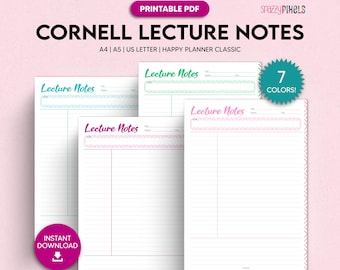Printable Cornell Lecture Notes Template, Color Coded (PDF)