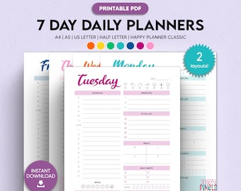 Daily Planner Printable, Hourly Schedule, A4 A5 Letter Size (PDF)