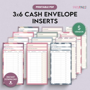 Insertos para sobres de efectivo, PDF imprimible, 3 x 6 pulgadas, etiquetas para fondos de amortización, insertos para presupuestos, rastreadores de efectivo, registro de gastos de efectivo / tamaño carta A4 de EE. UU.