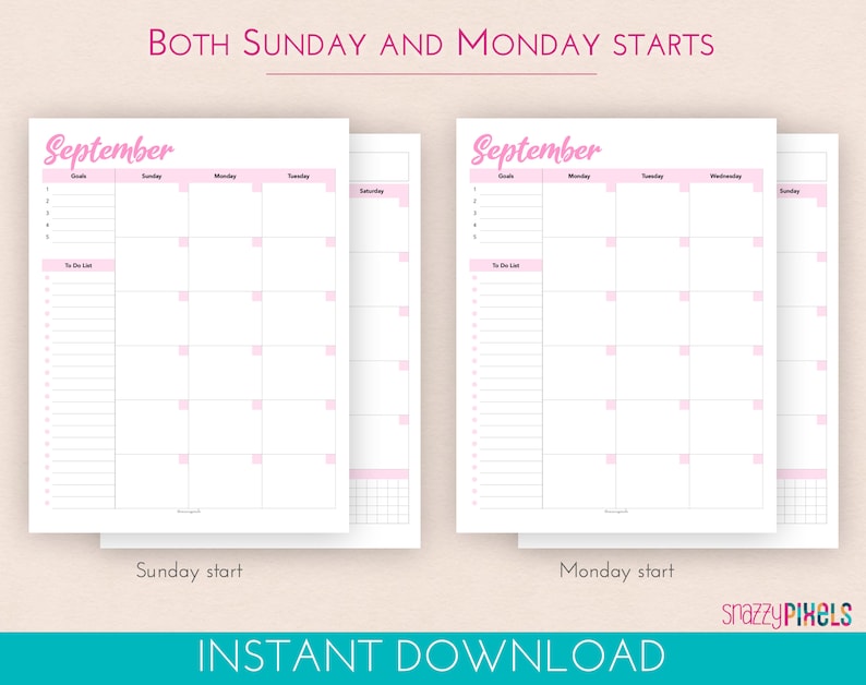 Monthly Calendar Planner Printable PDF color Undated - Etsy