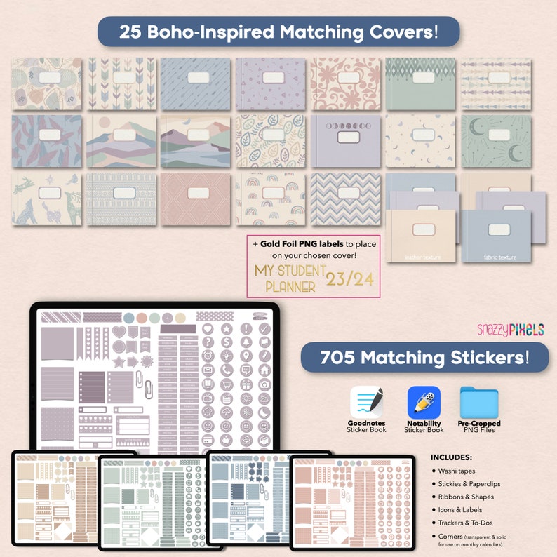 digital planner covers and digital stickers included