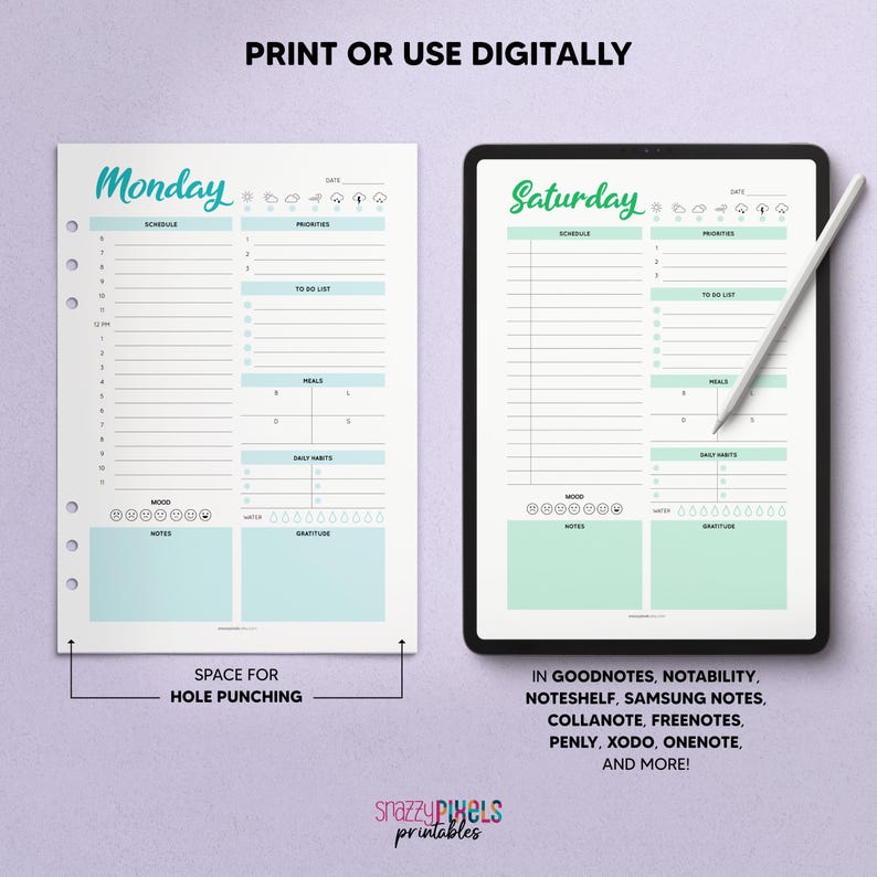 Daily Planner Printable, Hourly Schedule, A4 A5 Letter Size (PDF) - Etsy