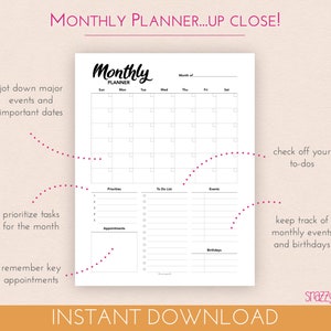 Productivity Planner Printable PDF B&amp;W, Daily Weekly Monthly Planner ...