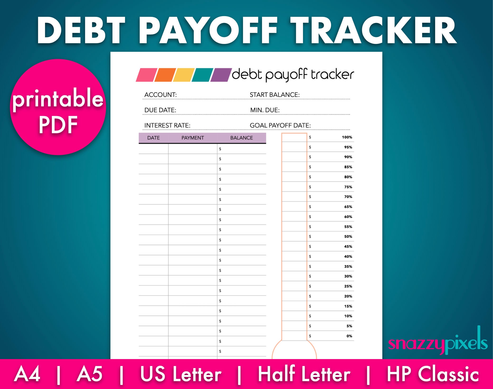 Debt Payoff Tracker multicolor Debt Tracker Printable PDF Etsy