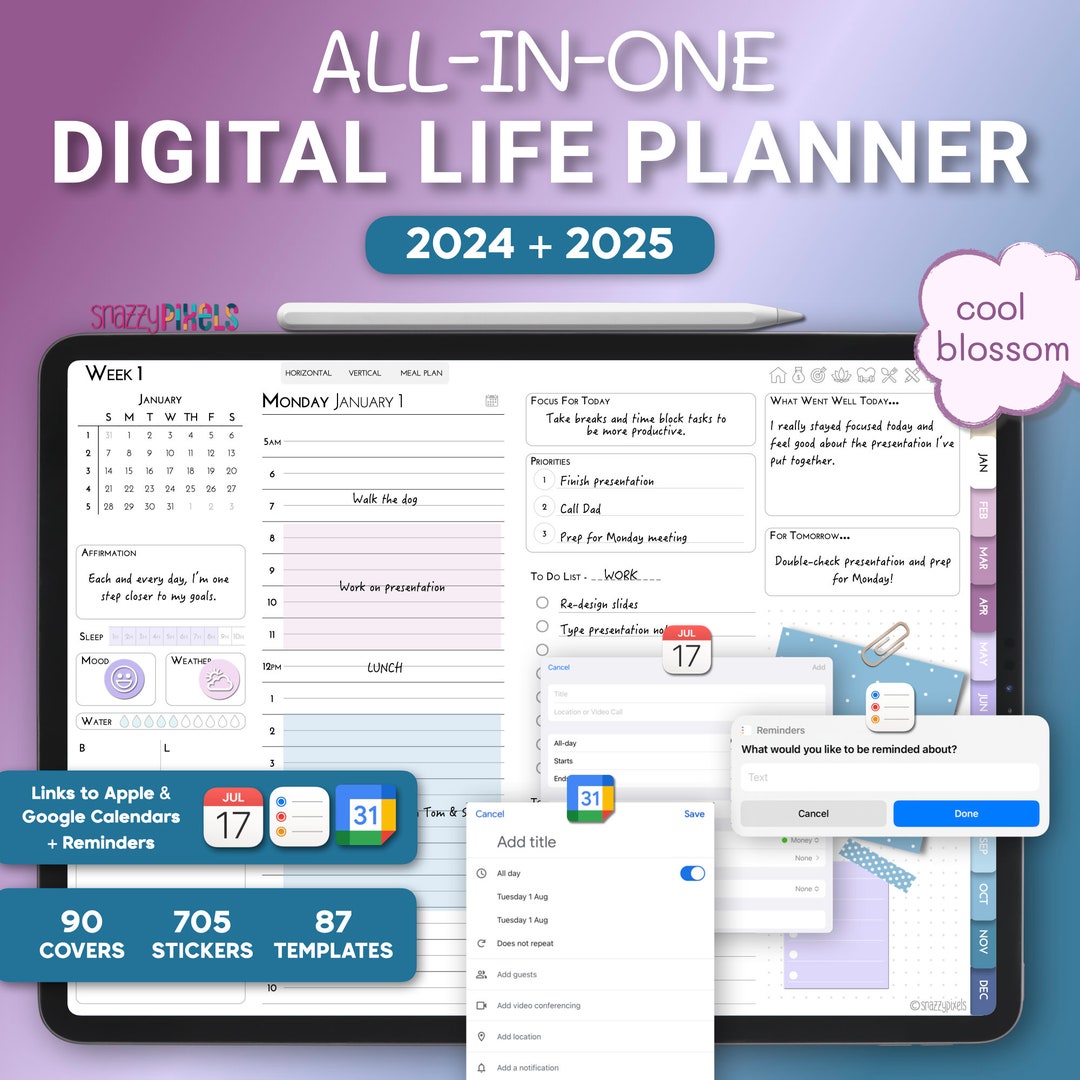 2024 2025 Digital Daily Planner cool, Dated Life Planner for Goodnotes
