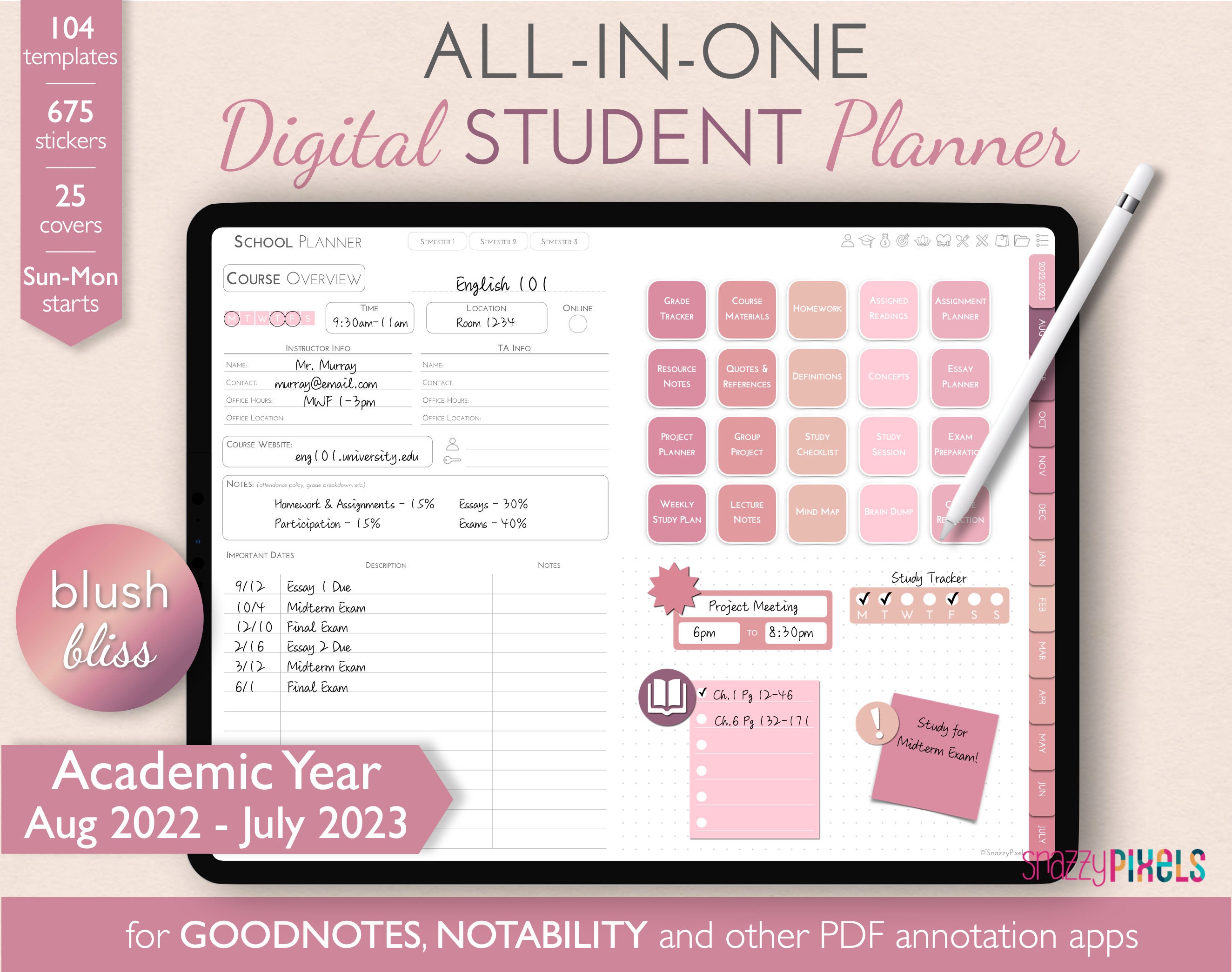 Ku Academic Calendar 2023 Digital Student Planner Blush 2022-2023 Academic Planner | Etsy