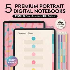 5 cyfrowych notatników (Candy), 5 zakładek dla Goodnotes Notability, cyfrowy notatnik na iPada, szablony cyfrowych notatek, notatnik studencki