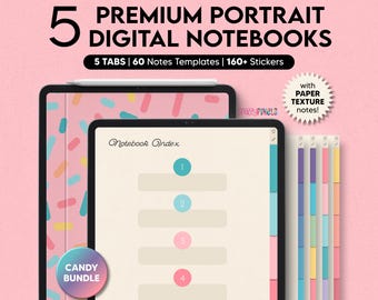 5 Digital Notebooks (Candy), 5 Tabs for Goodnotes Notability, Digital Notebook for iPad, Digital Notes Templates, Student Notebook