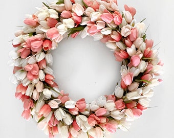 Tulip wreath- Spring/Summer wreath, blush pink & cream