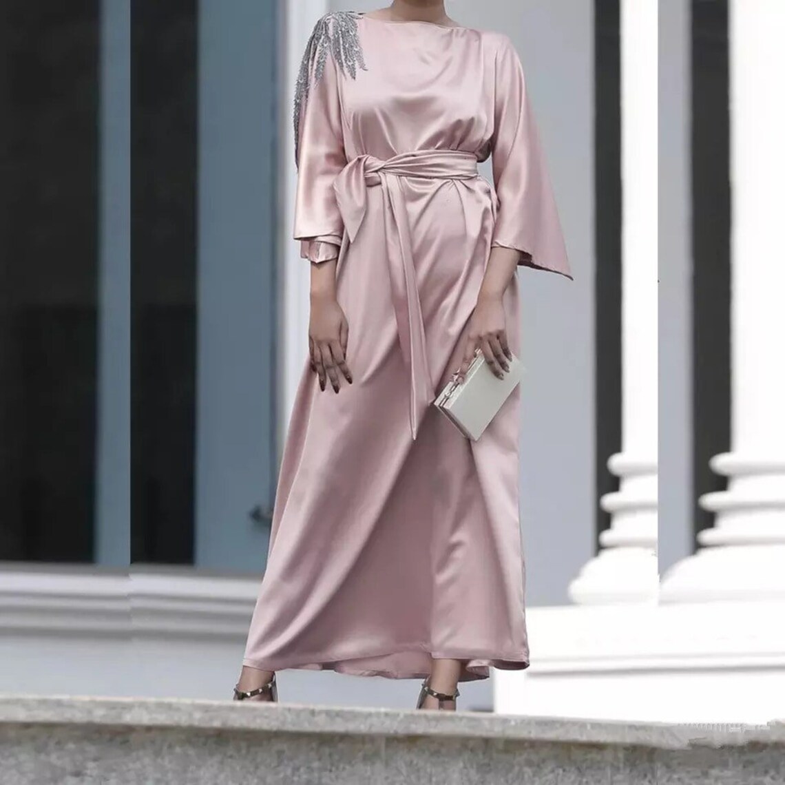 Muslim Fashion Satin Dresses for Women Hijab Long Dress Abaya Etsy