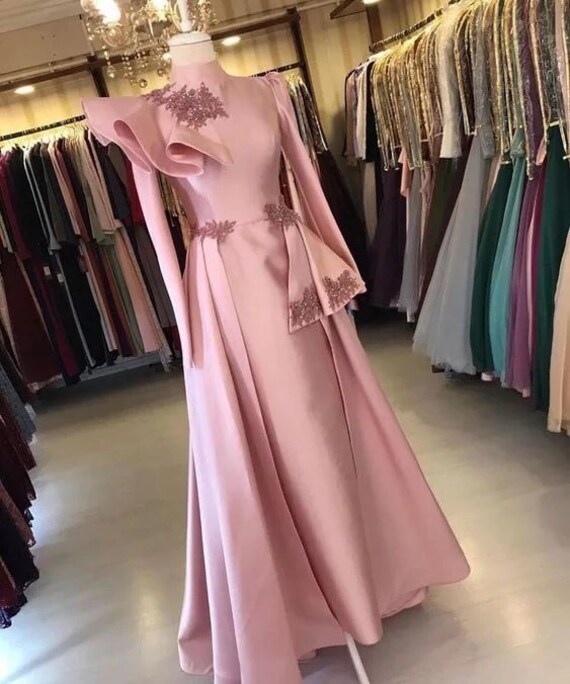 pink satin long dress